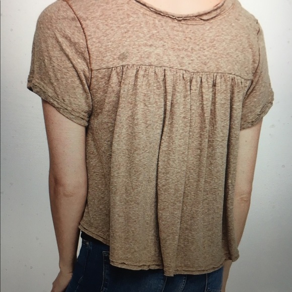 FREE PEOPLE Brown Tee Top Size L - Picture 2 of 6